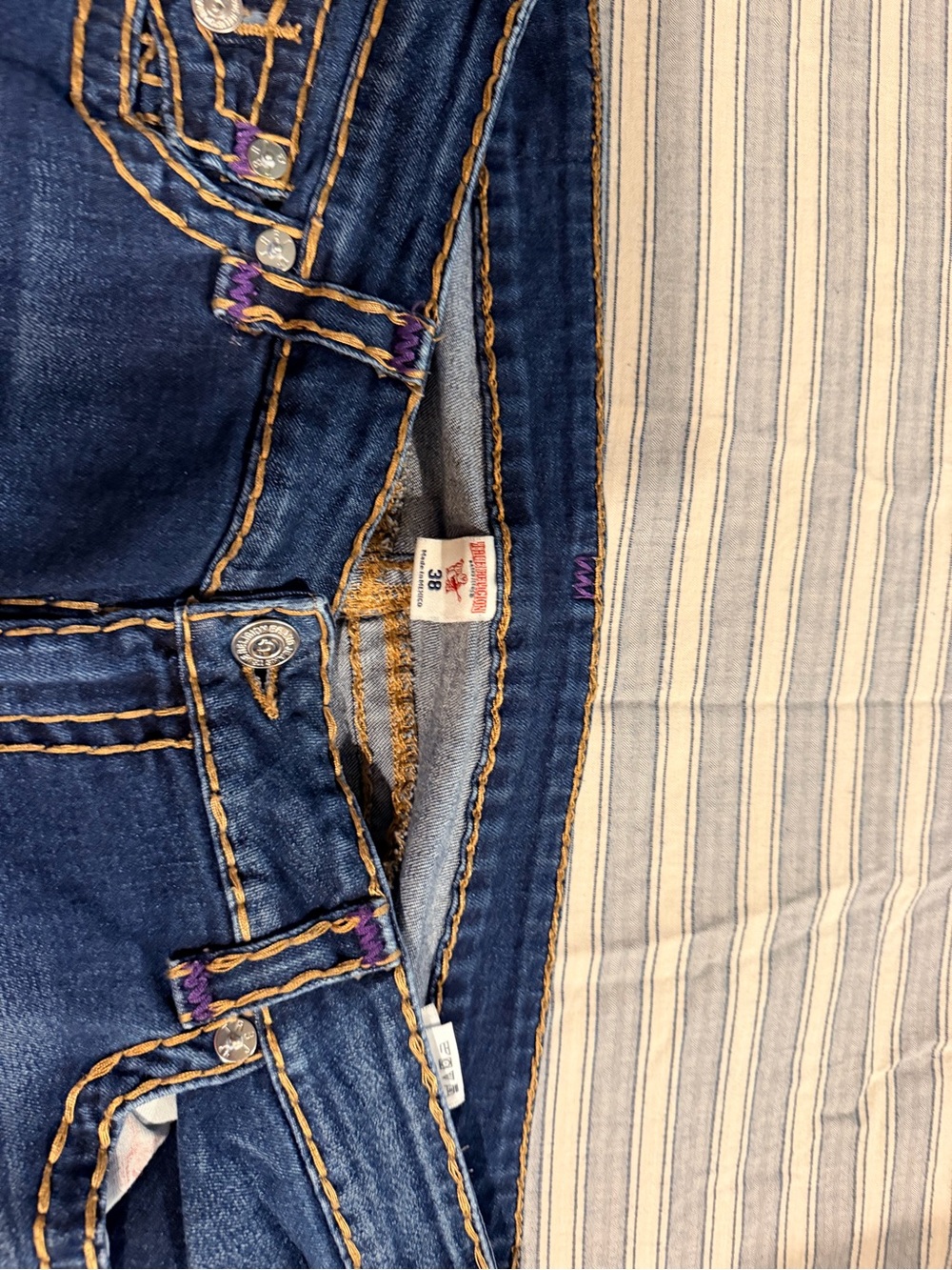 True Religion Men's Dark Blue Skinny Jeans with Contrast Stitching